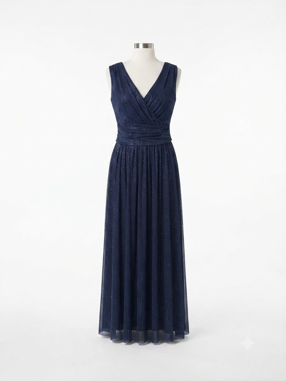 Elegant Navy Sparkle V-Neck Maxi Dress